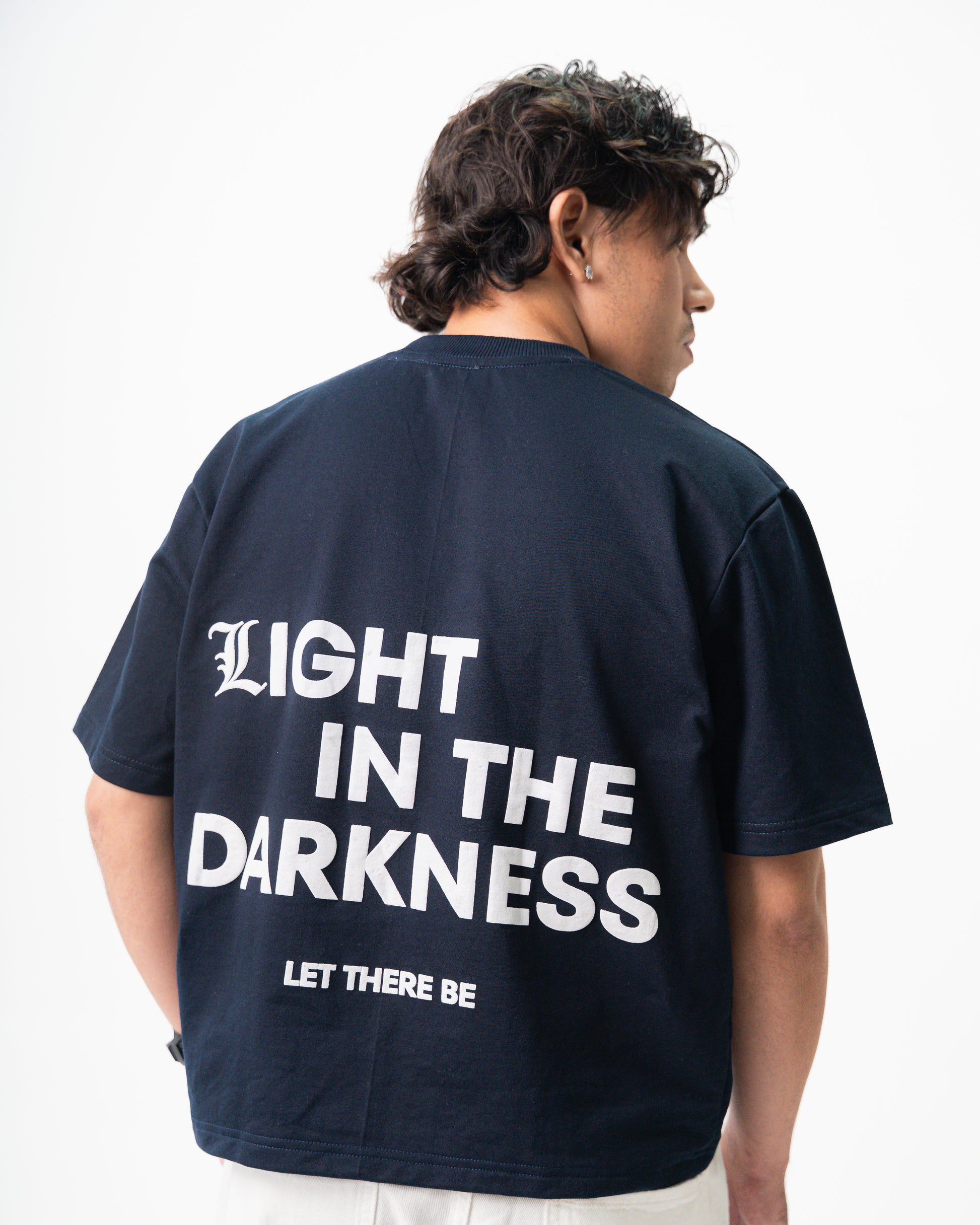 LIGHT IN THE DARKNESS Oversized Unisex Tee – Navy Blue