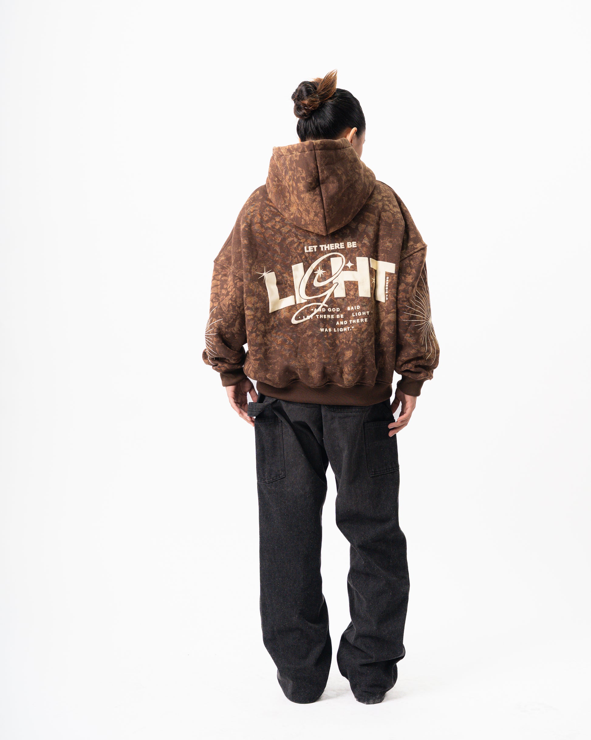 GENESIS LIGHT Boxy Cropped Unisex Hoodie – Acid Wash Brown
