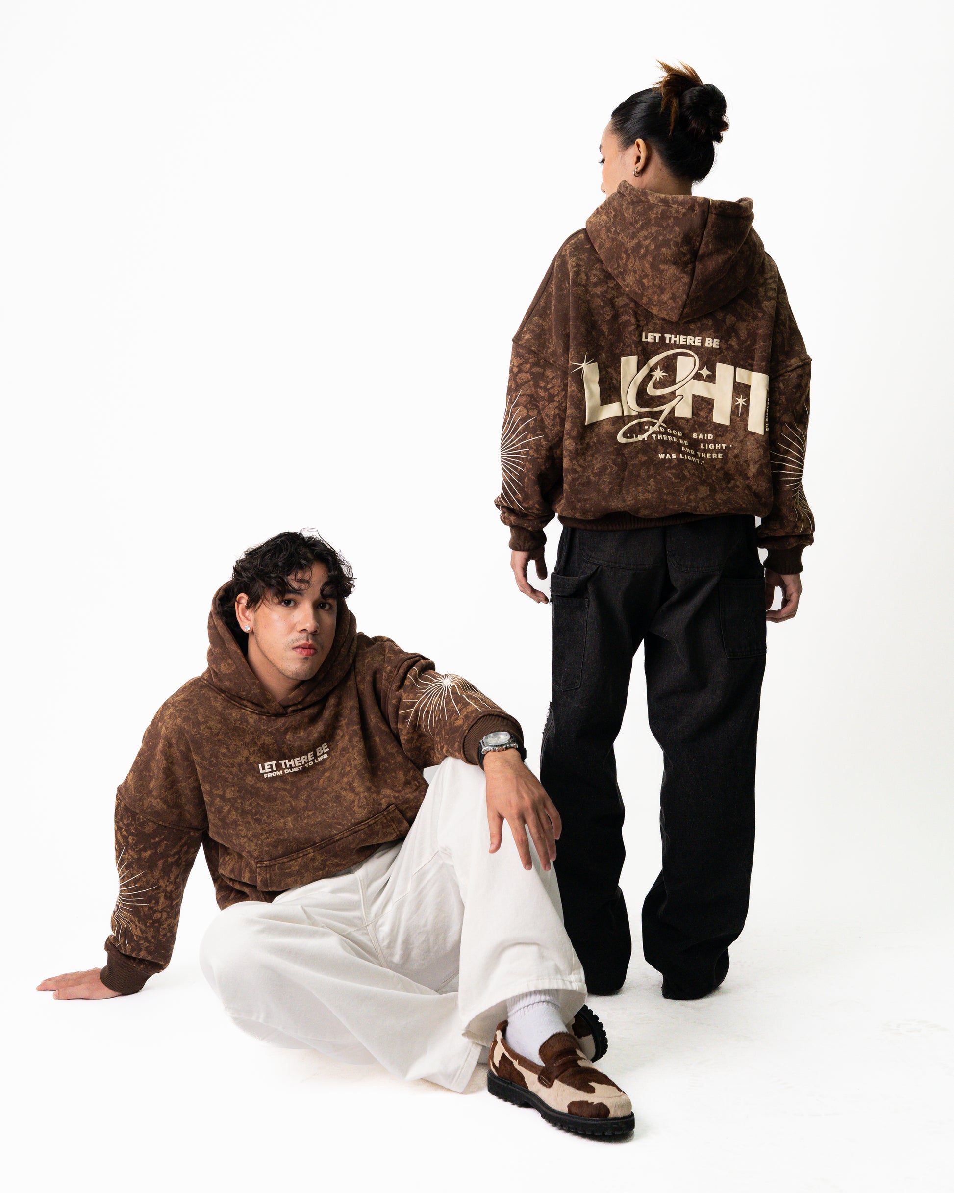 GENESIS LIGHT Boxy Cropped Unisex Hoodie – Acid Wash Brown