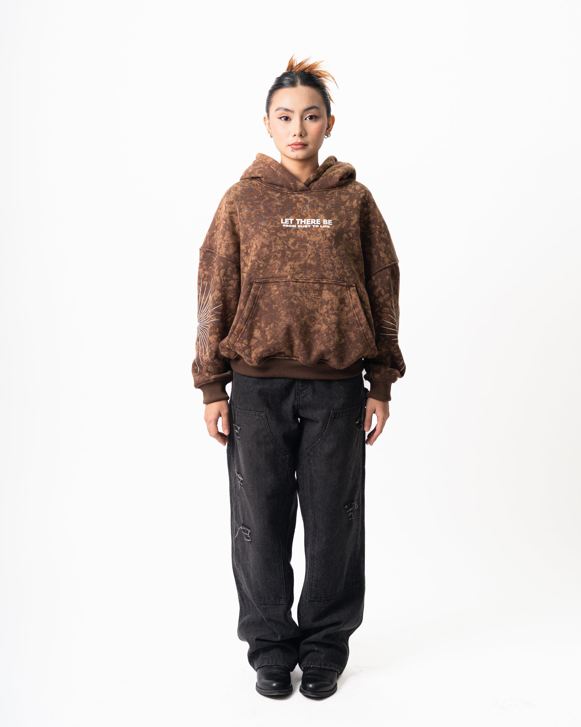 GENESIS LIGHT Boxy Cropped Unisex Hoodie – Acid Wash Brown