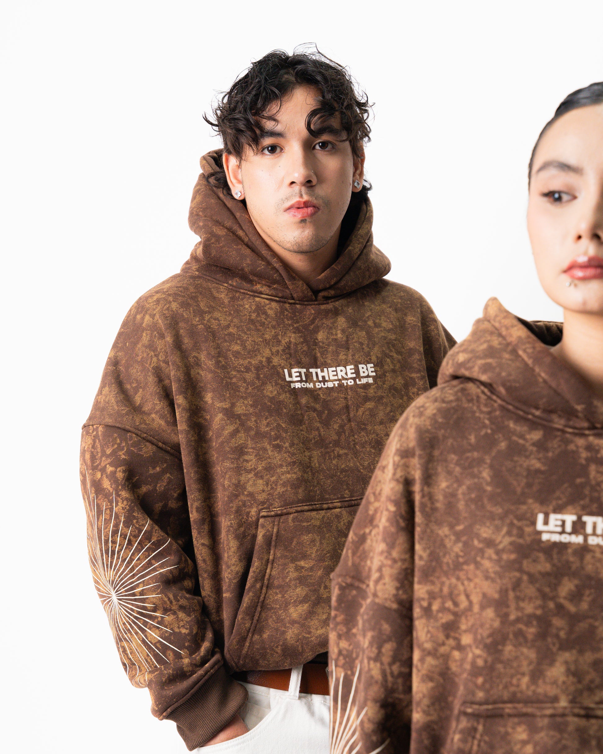 GENESIS LIGHT Boxy Cropped Unisex Hoodie – Acid Wash Brown